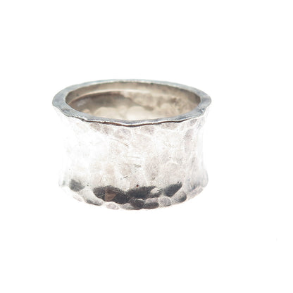 925 Sterling Silver Vintage Mexico Modernist Hammered Finish Band Ring Size 9.5