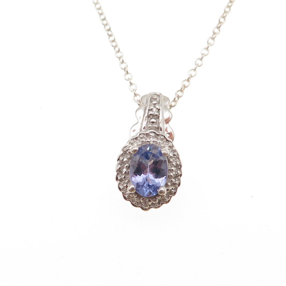 925 Sterling Silver Real Tanzanite & White Topaz Cable Chain Necklace 18"