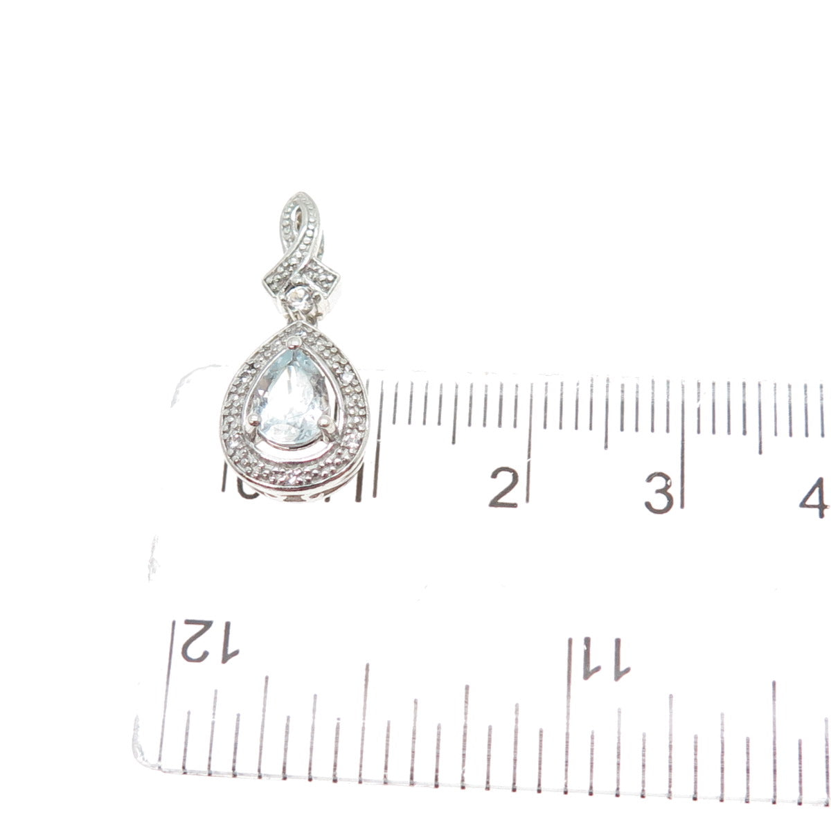 925 Sterling Silver Real White Topaz & Aquamarine Teardrop Minimalist Pendant