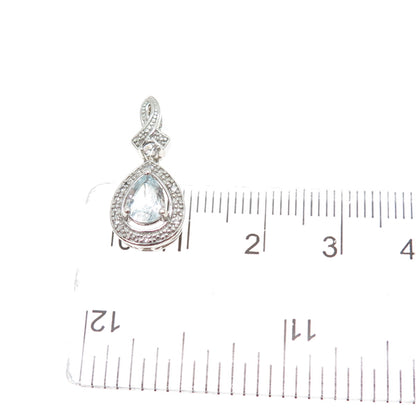 925 Sterling Silver Real White Topaz & Aquamarine Teardrop Minimalist Pendant