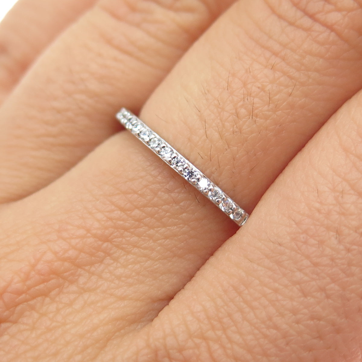 925 Sterling Silver Round-Cut C Z Half Eternity Stackable Band Ring Size 7