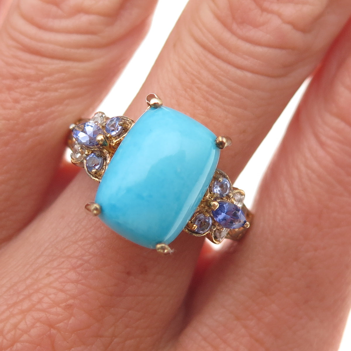 Chuck Clemency 925 Sterling Gold Plated Turquoise Tanzanite Topaz Ring Size 8.25