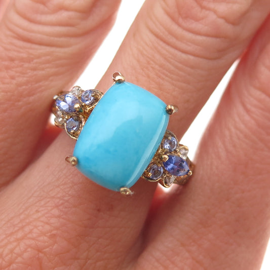 Chuck Clemency 925 Sterling Gold Plated Turquoise Tanzanite Topaz Ring Size 8.25
