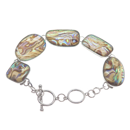 LUCAS LAMETH LUC 925 Sterling Silver Vintage Real Abalone Shell Bracelet 7-7.75"