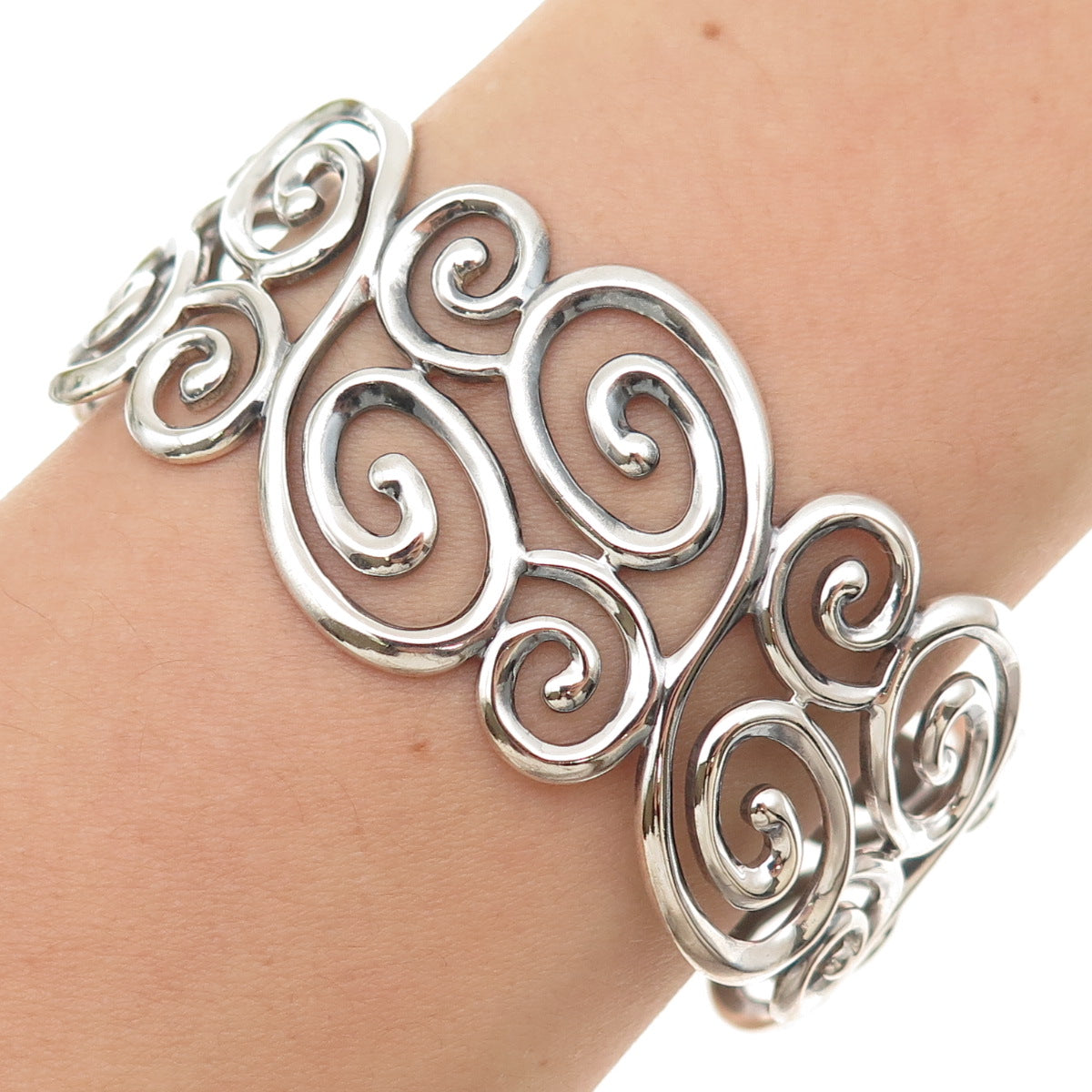 ROSS SIMONS Sterling Silver Vintage Modernist Swirl Adjustable Bracelet 6.75"