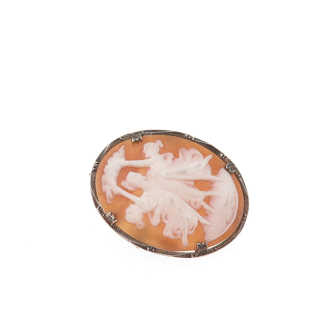 800 Silver Antique Art Deco Real MOP Carved Muses Cameo Pin Brooch / Pendant