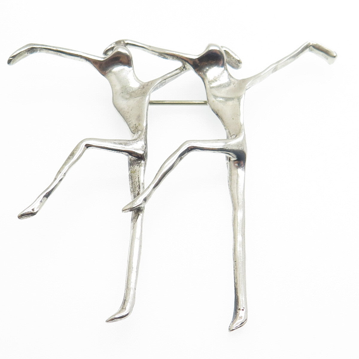 925 Sterling Silver Vintage Gemini Zodiac Sign Modernist Two Dancers Pin Brooch