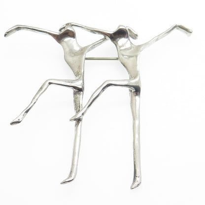 925 Sterling Silver Vintage Gemini Zodiac Sign Modernist Two Dancers Pin Brooch