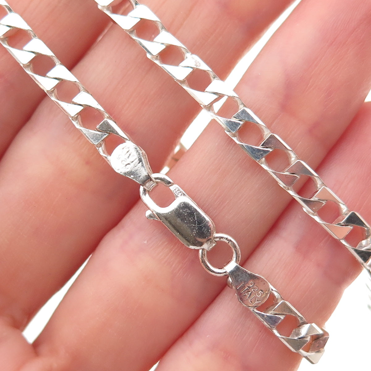925 Sterling Silver Vintage Italy Curb Chain Necklace 22"