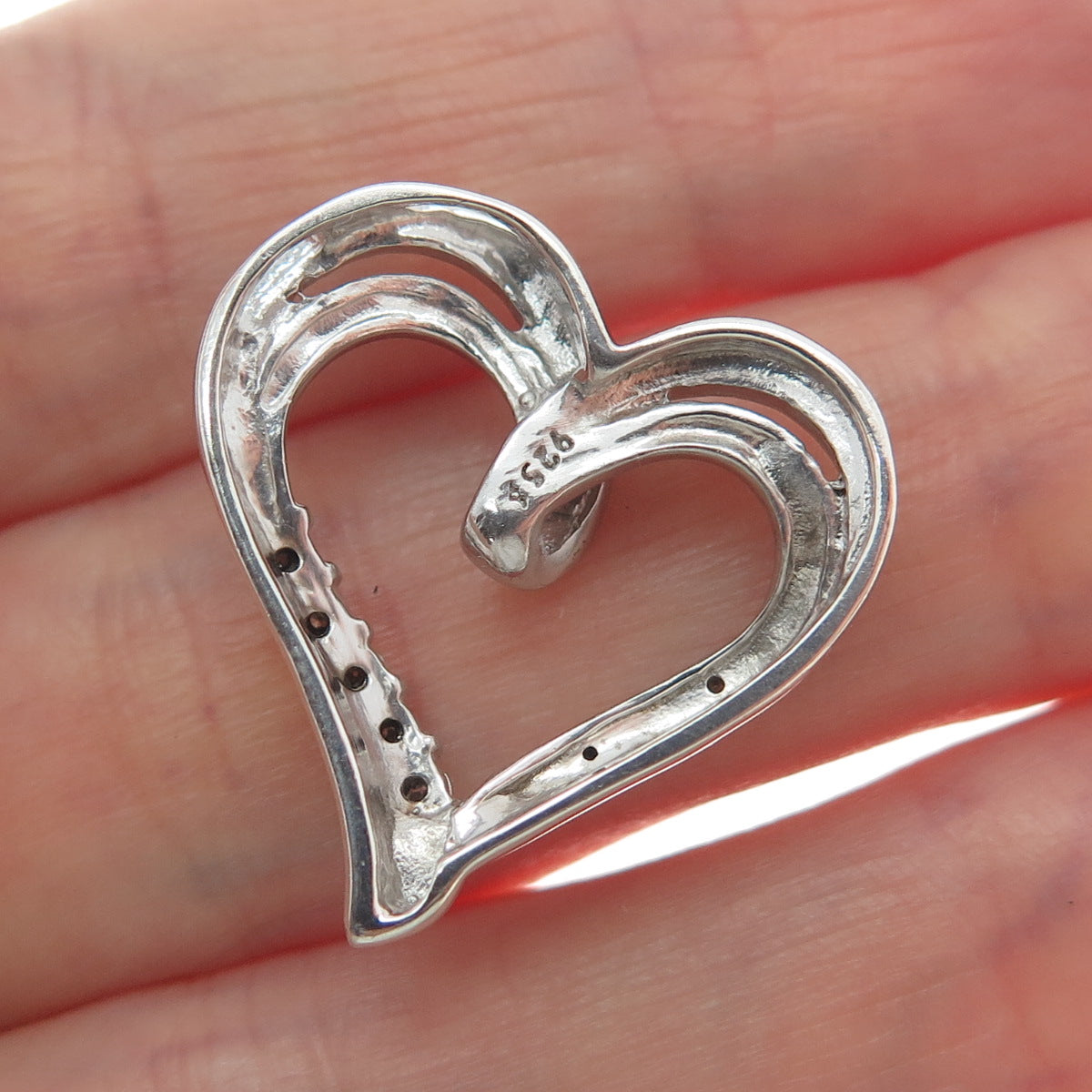 925 Sterling Silver Real Round-Cut Diamond Heart Minimalist Slide Pendant