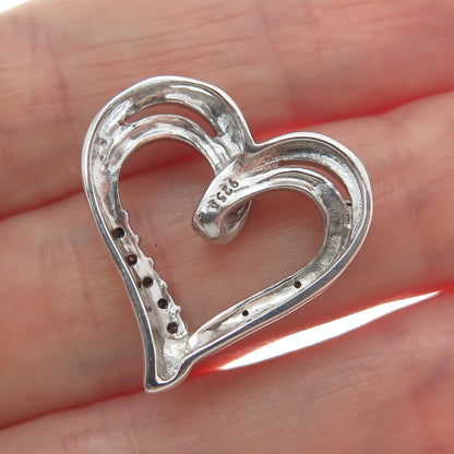 925 Sterling Silver Real Round-Cut Diamond Heart Minimalist Slide Pendant