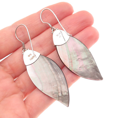 SAJEN Sterling Silver Vintage Real Abalone Shell & Garnet Floral Dangle Earrings