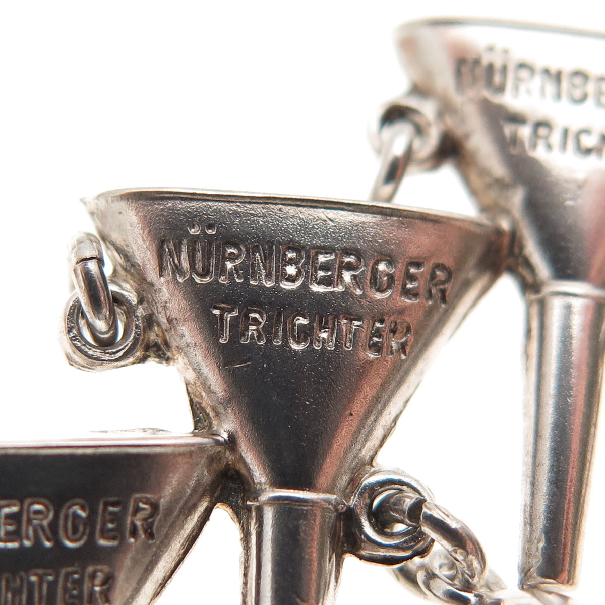 925 Sterling Silver Antique Art Deco Nuremberg Funnel Dangle Charms Pin Brooch