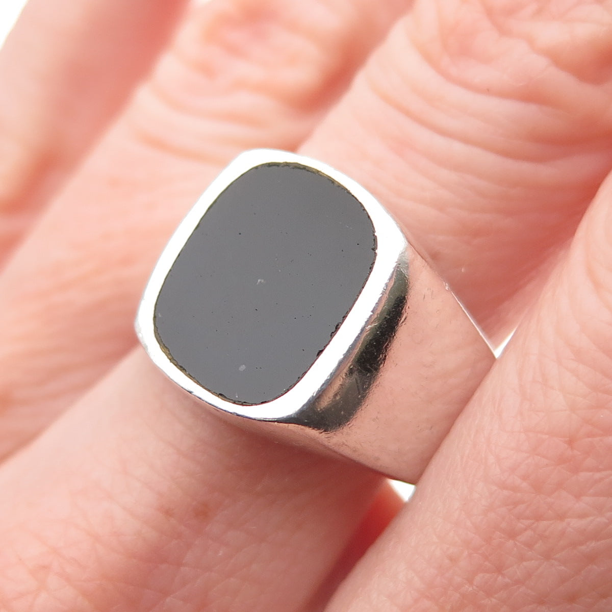 925 Sterling Silver Vintage Mexico Real Black Onyx Oxidized Ring Size 9.5