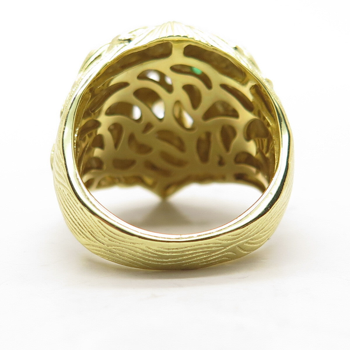 925 Sterling Silver Gold Plated White & Green C Z Lion Domed Ring Size 9.25