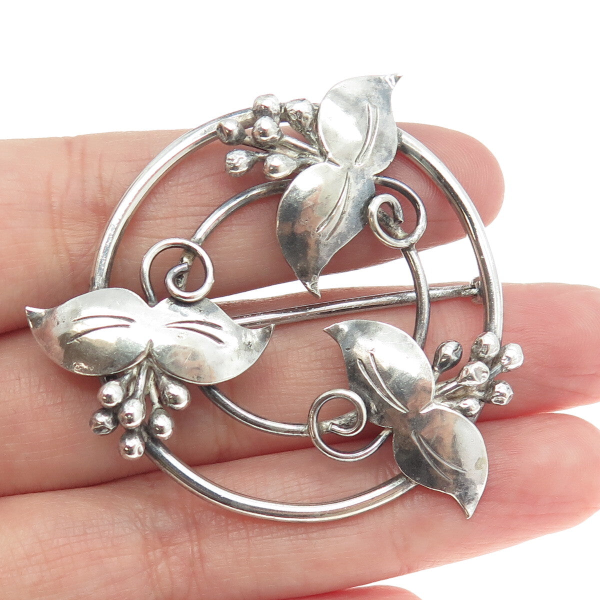 925 Sterling Silver Antique Art Deco Lily Floral Pin Brooch