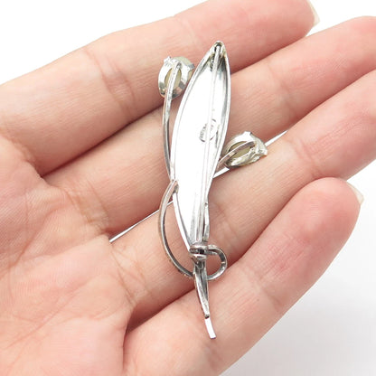 925 Sterling Silver Antique Art Deco Germany Faux Pearl Leaf Floral Pin Brooch