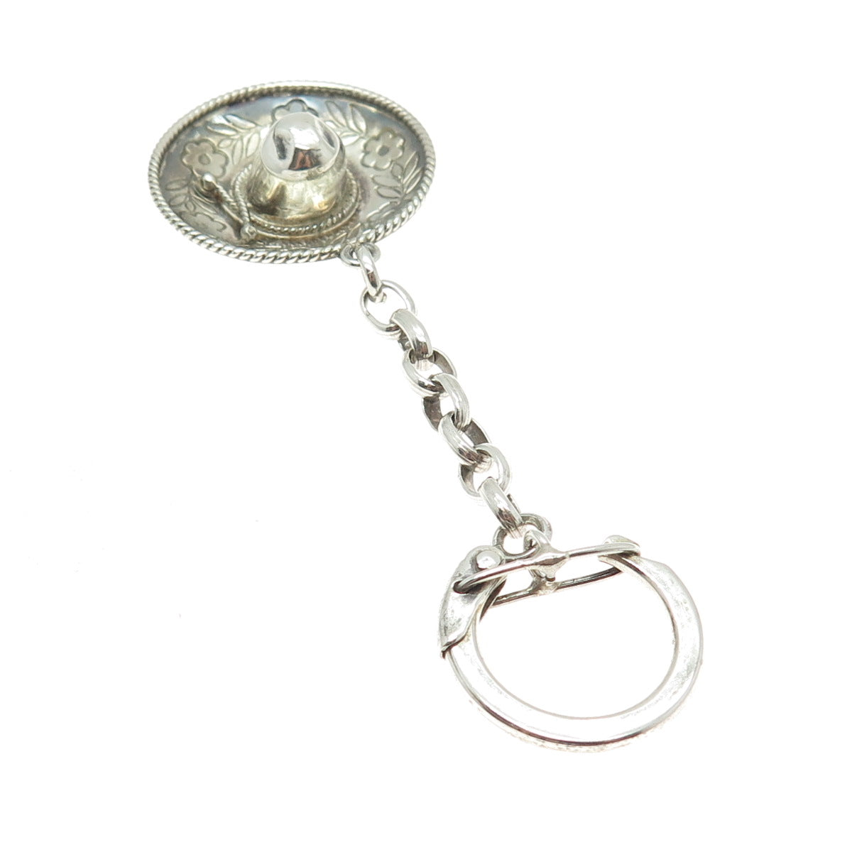 925 Sterling Silver Vintage Mexico Sombrero Hat Cable Chain Key Ring