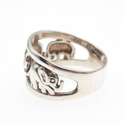 925 Sterling Silver Vintage Elephant Family Oxidized Ring Size 9.75