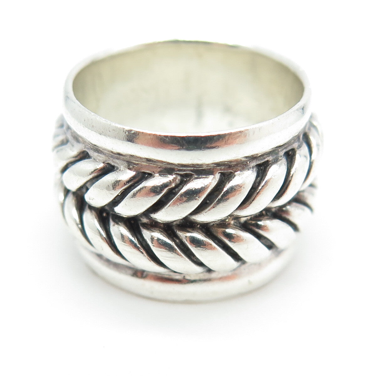 925 Sterling Silver Vintage Twisted Rope Wide Band Ring Size 6.75