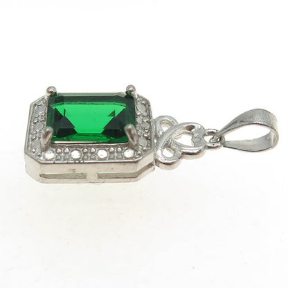 925 Sterling Silver Real White Diamond Accent & Lab-Created Emerald Pendant