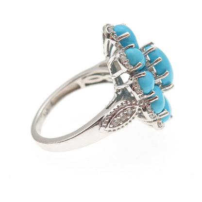Chuck Clemency 925 Sterling Silver Real Turquoise & White Topaz Ring Size 8