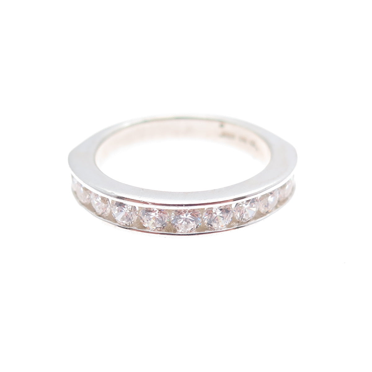 925 Sterling Silver Round-Cut C Z Half Eternity Band Ring Size 5