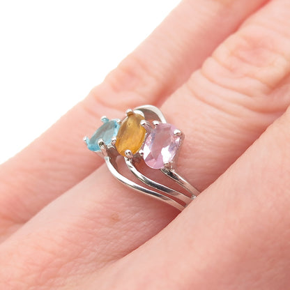925 Sterling Silver Oval-Cut Multi-Color C Z Bypass Ring Size 6.25