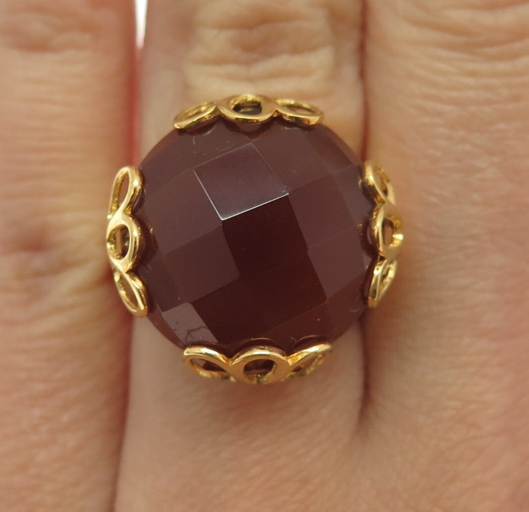 GIOIELLI DI VALENZA 925 Sterling Silver Gold Plated Italy Carnelian Ring Size 6