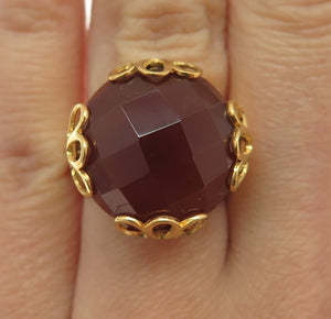 GIOIELLI DI VALENZA 925 Sterling Silver Gold Plated Italy Carnelian Ring Size 6