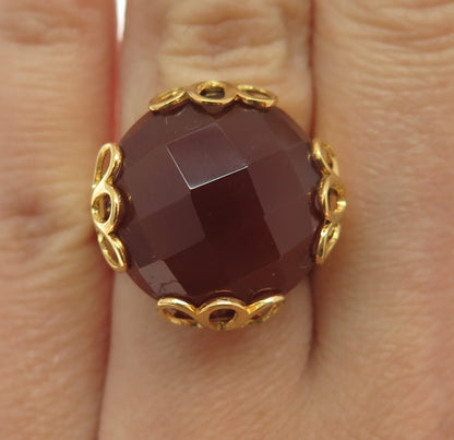 GIOIELLI DI VALENZA 925 Sterling Silver Gold Plated Italy Carnelian Ring Size 6