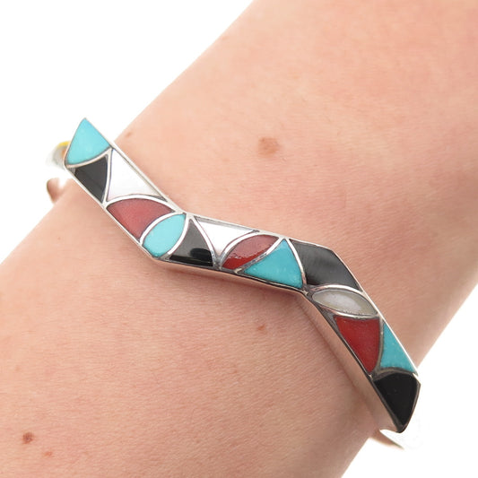 Sibert Janita Kallestewa Zuni Old Pawn Sterling Multi-Gem Adjustable Bracelet 6"