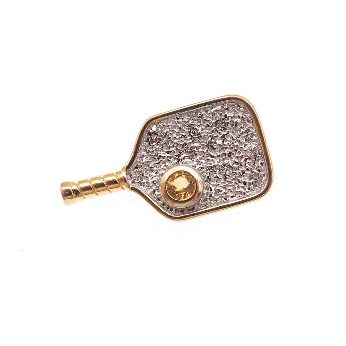 Pure Dink Sterling Silver 2-Tone Real Citrine Pickleball Paddle Slide Pendant