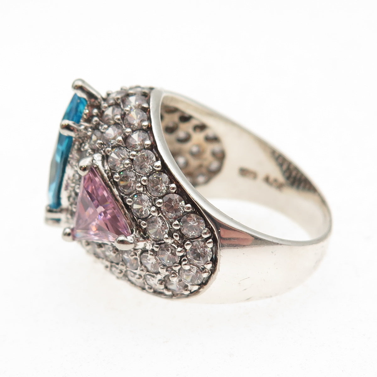 925 Sterling Silver Multi-Color C Z Sparkle Ring Size 8