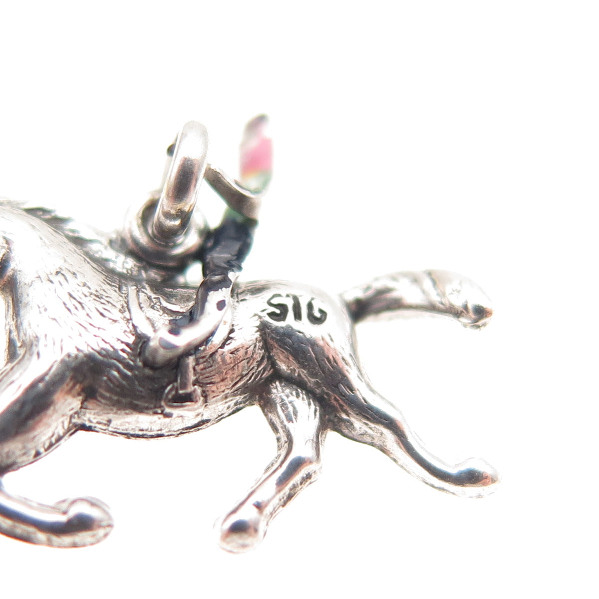 925 Sterling Silver Antique Art Deco Enamel Horse Rider Mini Charm Pendant