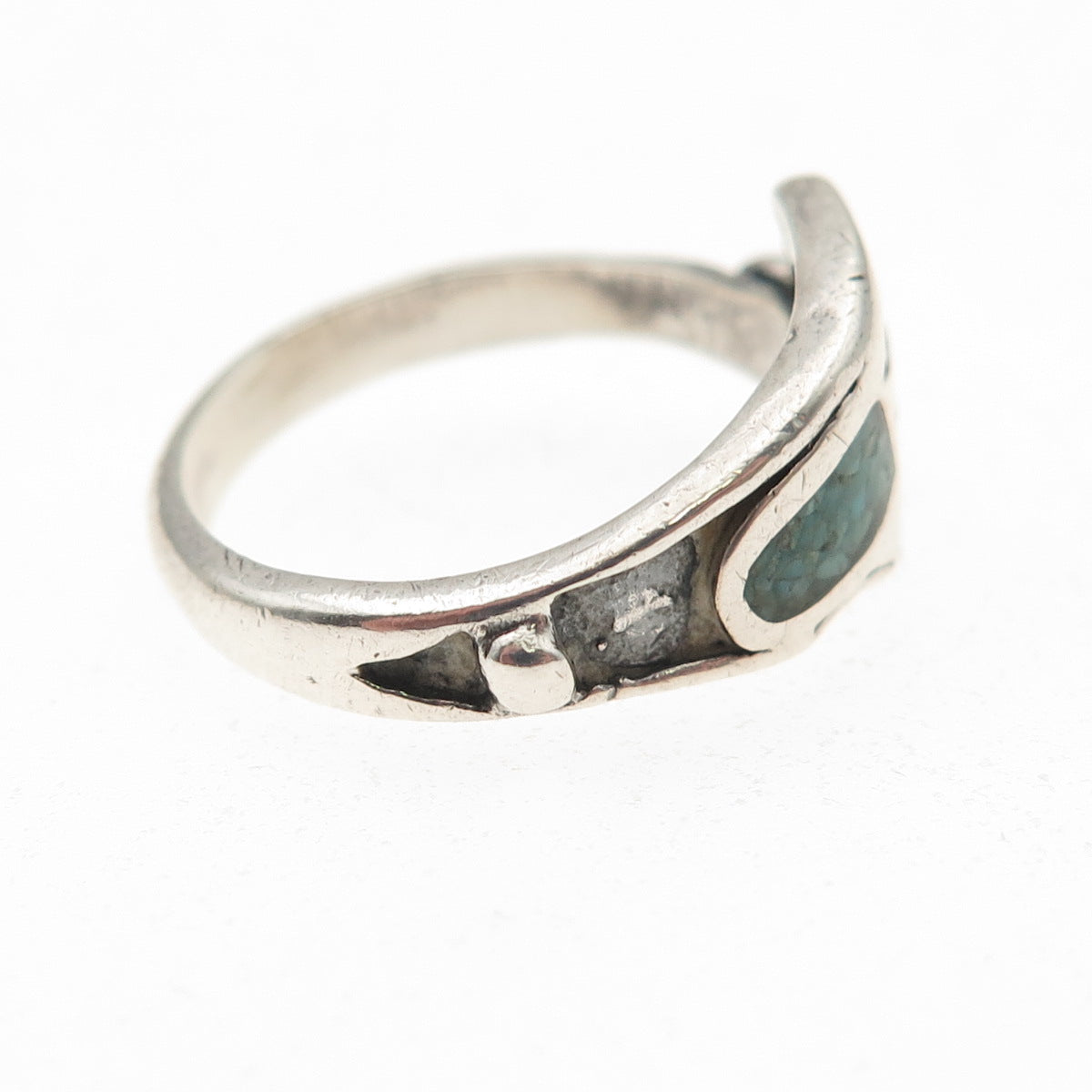 Old Pawn 925 Sterling Silver Vintage Turquoise Inlay Bear Paw Ring Size 5.75