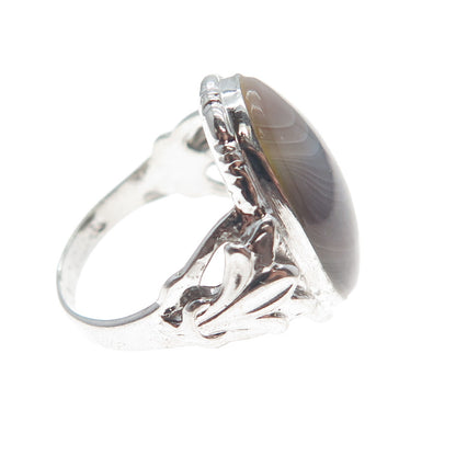 UNCAS 925 Sterling Silver Vintage Real Gray Lace Agate Gemstone Ring Size 4.5