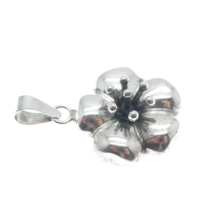 925 Sterling Silver Vintage Mexico Puffy Flower Oxidized Pendant