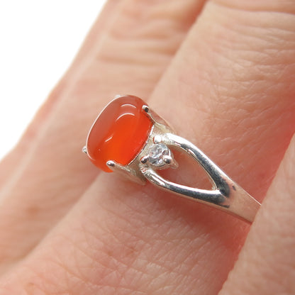 925 Sterling Silver Vintage Real Cabochon Agate & C Z Ring Size 9