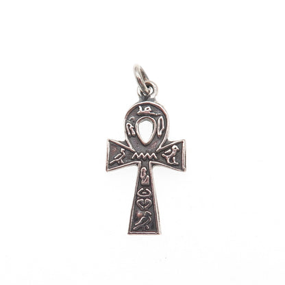 800 Silver Vintage Egyptian Ankh Oxidized Charm Pendant