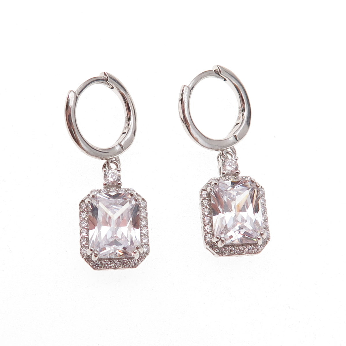925 Sterling Silver Radiant & Round-Cut C Z Dangle Earrings