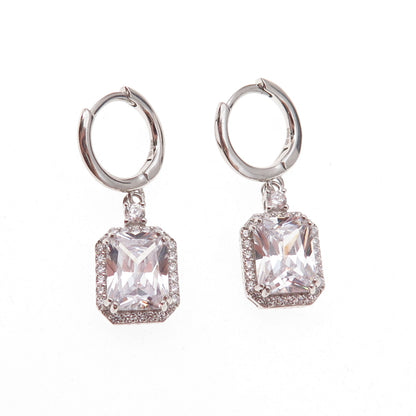 925 Sterling Silver Radiant & Round-Cut C Z Dangle Earrings
