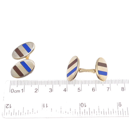 925 Sterling Silver Gold Plated Vintage Italy Enamel Oval Cufflinks