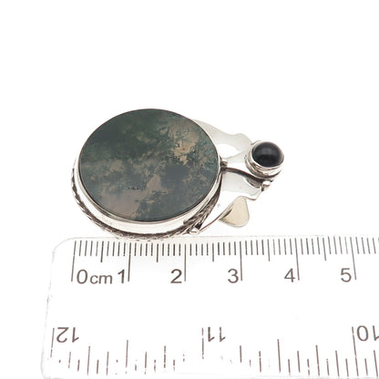 Old Pawn Sterling Silver Vintage Southwestern Agate & Black Onyx Bolo Tie Buckle