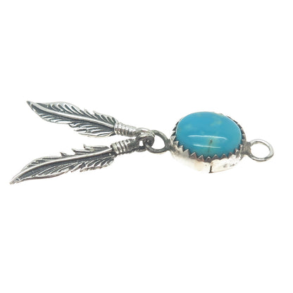 FLORENCE TAHE NAVAJO Old Pawn Sterling Silver Vintage Turquoise Feather Pendant