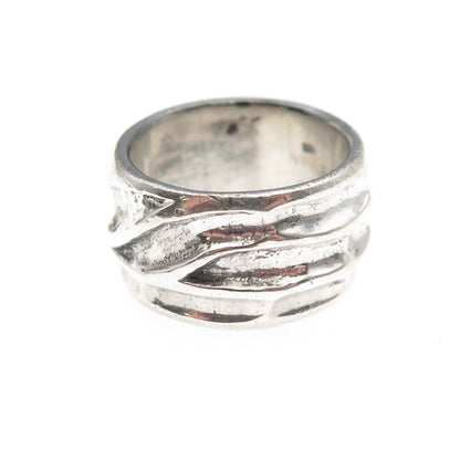 925 Sterling Silver Vintage Modernist Oxidized Wide Band Ring Size 7.25
