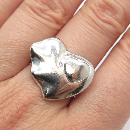 925 Sterling Silver Vintage Heart Moderinst Ring Size 8