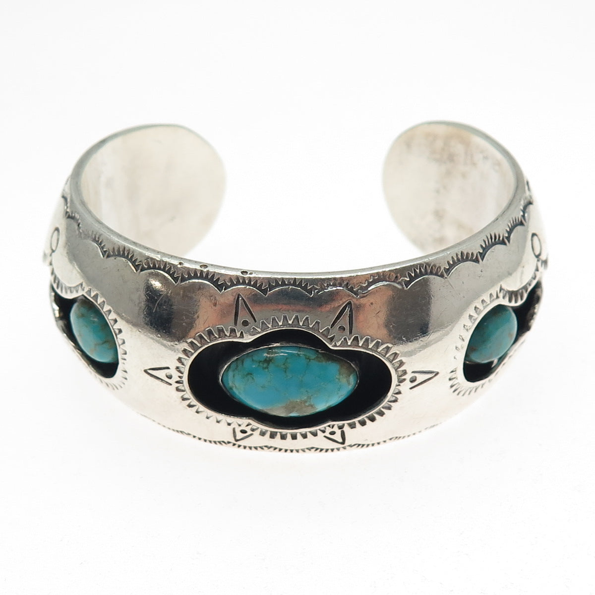 Old Pawn 925 Sterling Silver Vintage Kingman Turquoise Adjustable Bracelet 6"