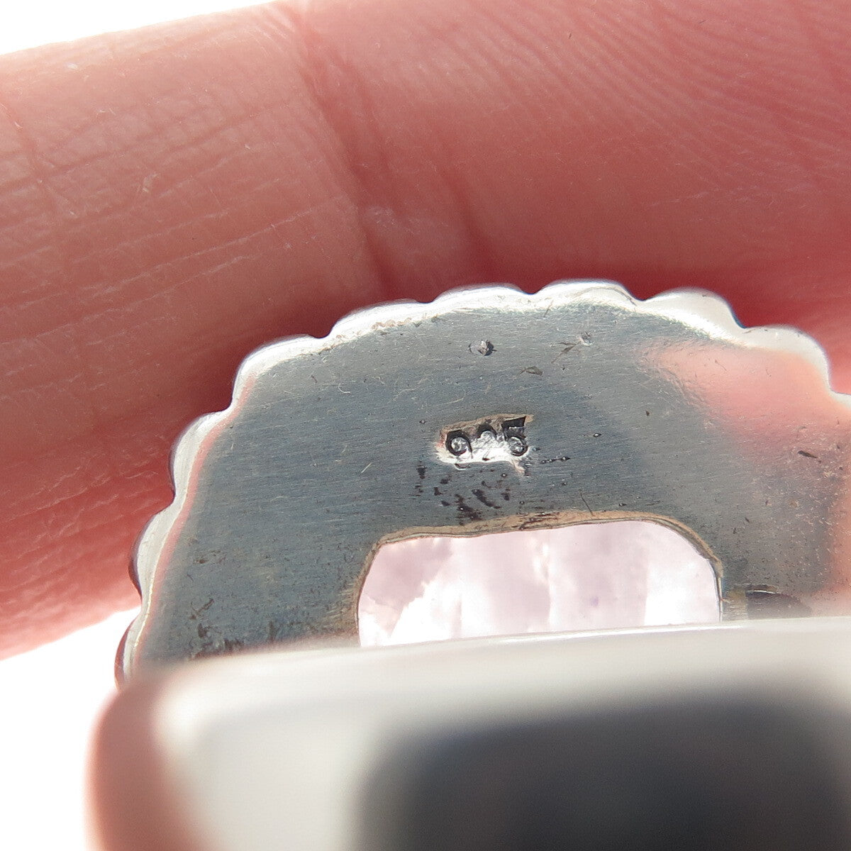925 Sterling Silver Vintage Real Quartz Beaded Oxidized Ring Size 8.5