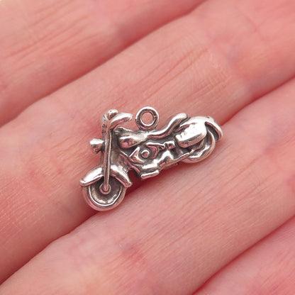 925 Sterling Silver Vintage Motorcycle Oxidized 3D Charm Pendant